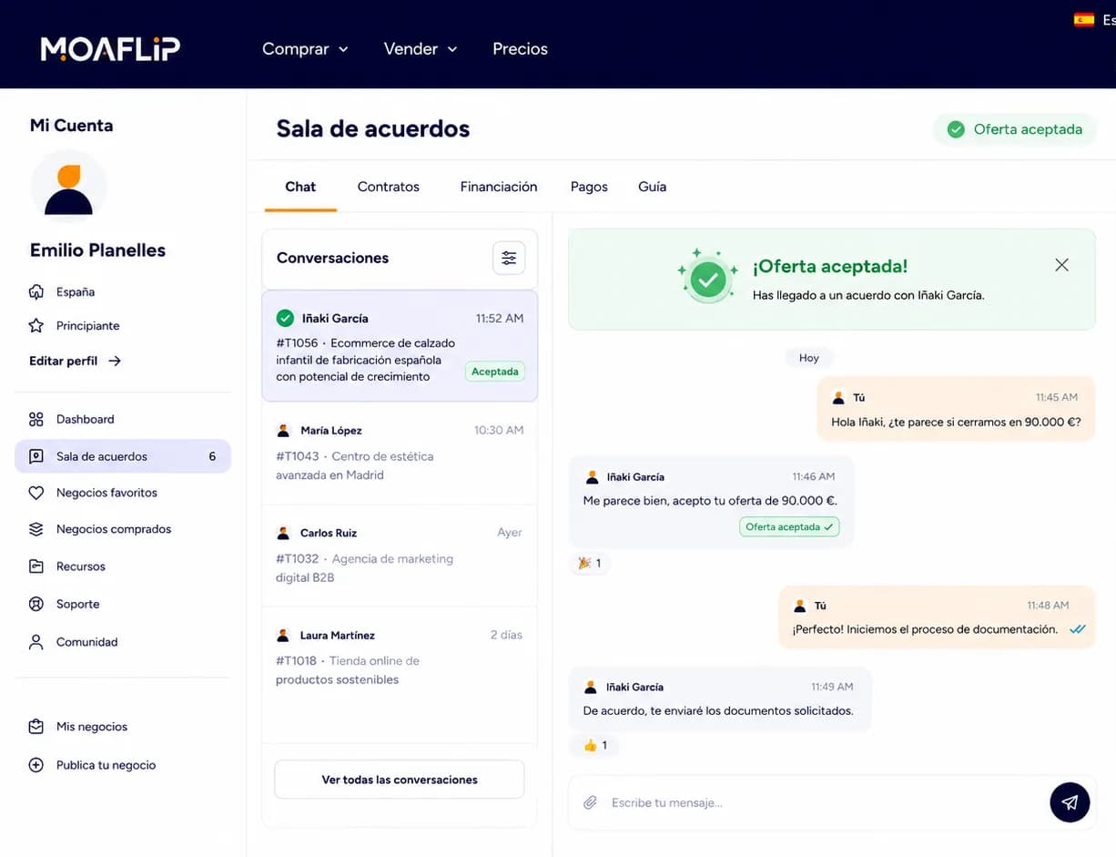 Sala de acuerdos de Moaflip para gestionar una operacion de compraventa